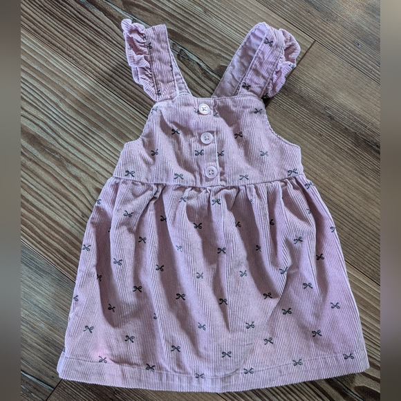 Carter's Baby Girl Pink Bow Corduroy Sleeveless Racerback Overall Dress 9 Months - Picture 1 of 4